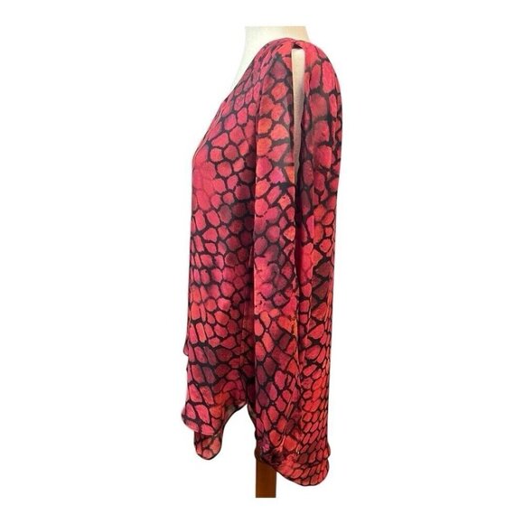 New Direction Womens Slit Sleeve Blouse~Size Small~Red Black Reptile Print L6 12 - Picture 7 of 11